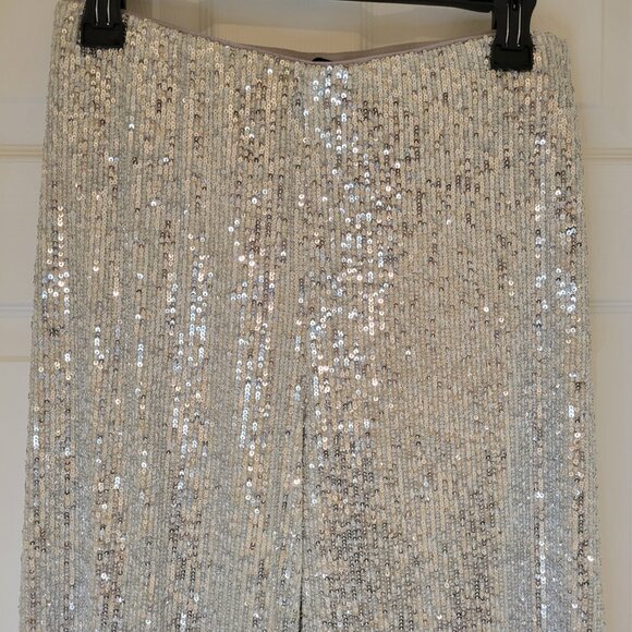 ANN TAYLOR SILVER SEQUIN WIDE LEG PANTS NWT - Picture 6 of 13